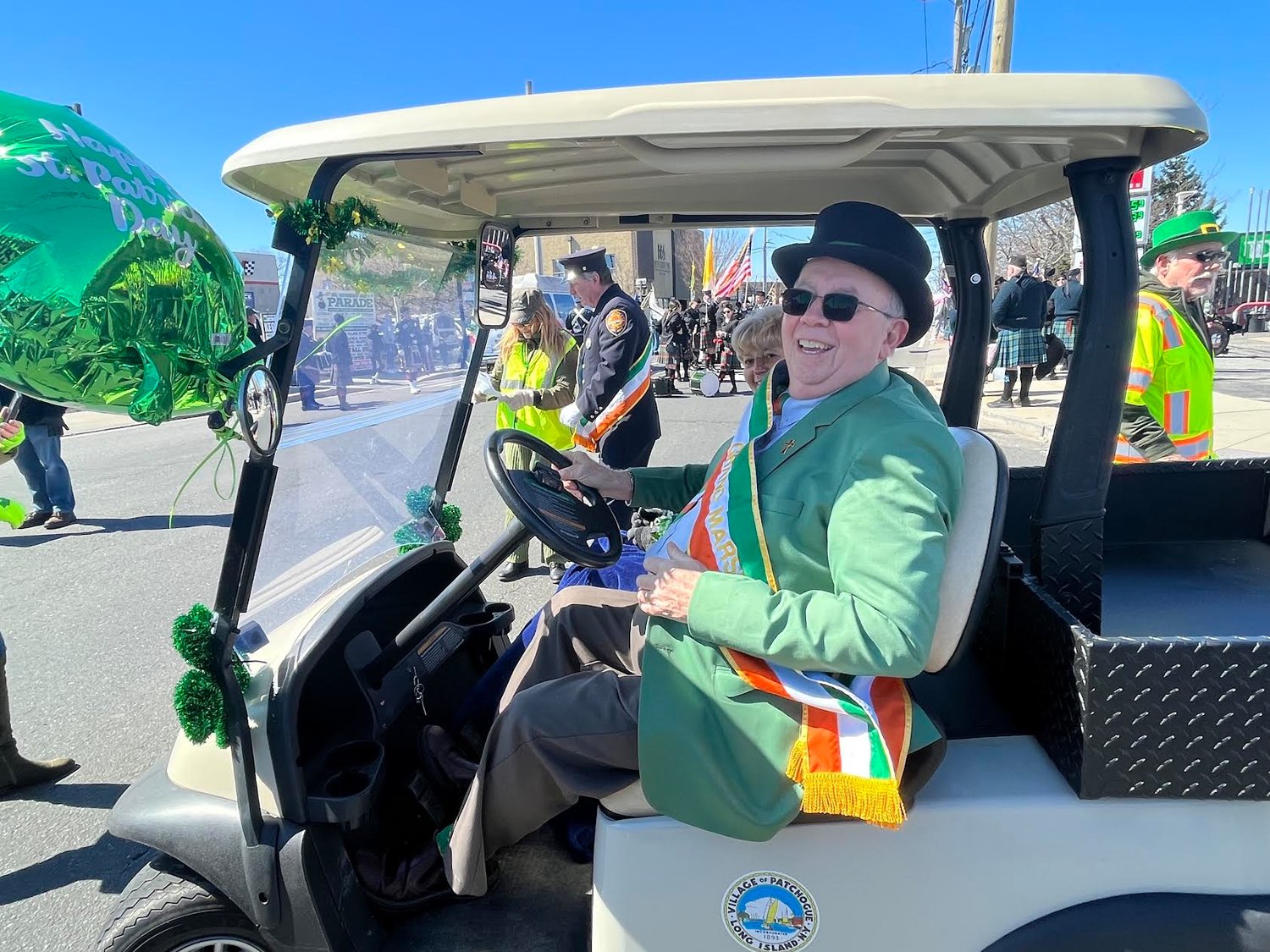 The Greater Patchogue Foundation’s Cultural Heritage Committee and Village of Patchogue’s St. Patrick’s Day parade kicked off on March 19 under 2023 grand marshal Deacon Marty McIndoe from St. Francis De Sales R.C. Church. “May Peace Be With You,” read the banner congratulating McIndoe on his honor. The parade began at noon with the two-mile May the Road Rise to Meet Ye Race, and marchers stepped off from the East Main Street intersection of Route 112 and finished at the viewing stand on the corner of Havens Avenue and West Main Street. Pictured is Deacon Marty McIndoe and his wife, Martha,  as they lead the parade.